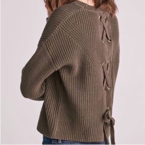 Lucky Brand Pullover Chunky Knit Sage Green Tie Back Medium Sweater *NWOT* Boho - Picture 9 of 9